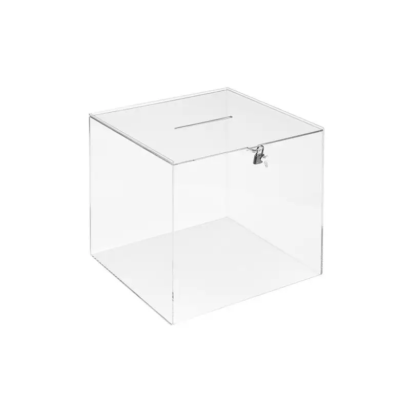 (652003 CS TP) ARCHIVO 2000 URNA CUADRADA CON LLAVE Y RANURA SUPERIOR 300X300X300MM METACRILATO 4MM TRANSPARENTE