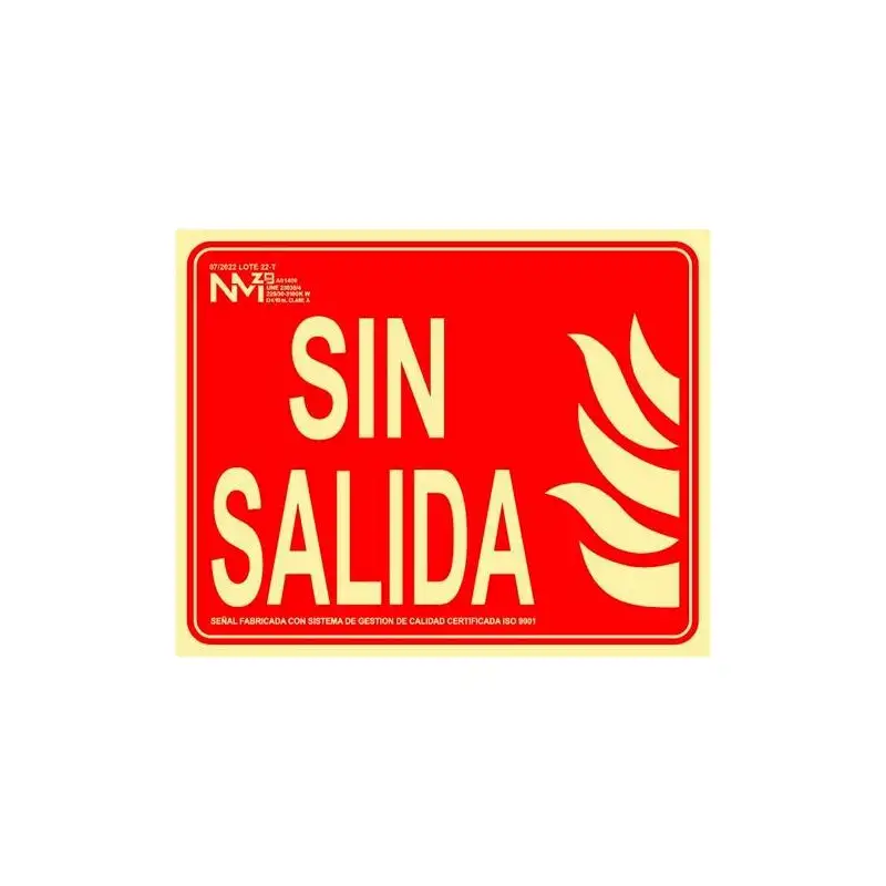 (6171-06H RJ) ARCHIVO 2000 SEÑAL DE INCENDIO "SIN SALIDA" 210X250MM PP ROJO