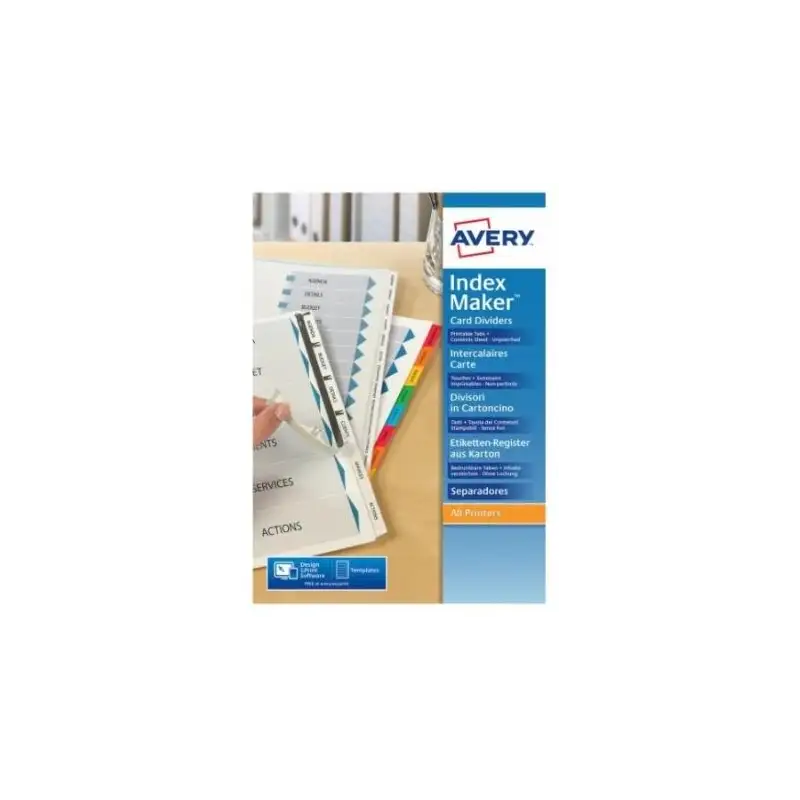 (01732061) AVERY ÍNDICES SEPARADORES 12 PESTAÑAS PERSONALIZADAS INDEX MAKER SIN AGUJEROS 222X297MM BLANCO