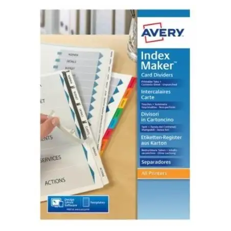 (01732061) AVERY ÍNDICES SEPARADORES 12 PESTAÑAS PERSONALIZADAS INDEX MAKER SIN AGUJEROS 222X297MM BLANCO