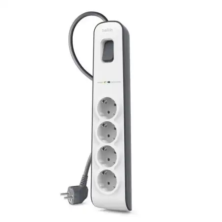(BSV400VF2M) BELKIN REGLETA DE PROTECCION CONTRA SOBRETENSIONES CON 4 TOMAS BOTÓN DE APAGADO Y ENCENDIDO 2 METROS BLANCO/GRIS