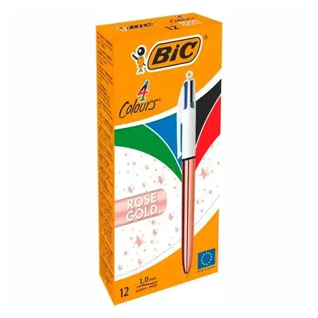 (504894) BIC BOLÍGRAFO 4 COLORES ROSE GOLD CUERPO BLANCO/ROSA METÁLICO CAJA 12 UD