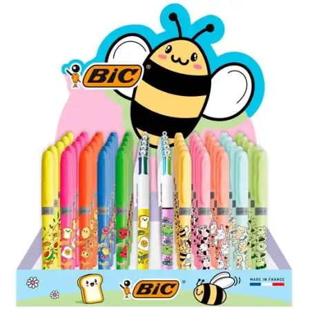 (529660) BIC BOLÍGRAFOS 4 COLORES DISEÑO + MARCADORES HIGHLIGHTER SURTIDOS EXPOSITOR 144 UD