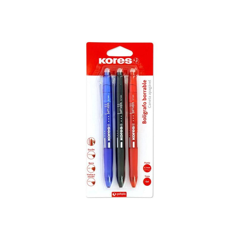 (30213299) KORES BOLÍGRAFO TINTA BORRABLE GEL POINT 0.7MM C/SURTIDOS BLÍSTER 3 UD