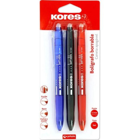 (30213299) KORES BOLÍGRAFO TINTA BORRABLE GEL POINT 0.7MM C/SURTIDOS BLÍSTER 3 UD