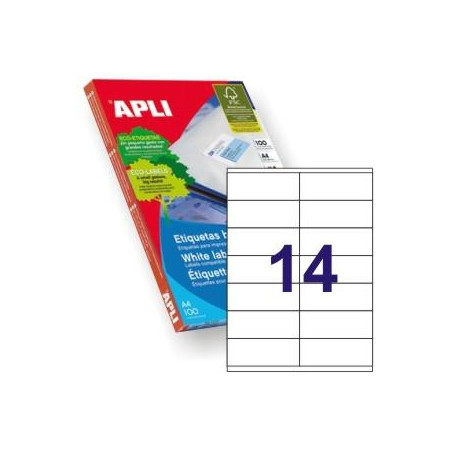 (01275) APLI ETIQUETAS ADHESIVAS 105X40MM INKJET/LÁSER C/RECTOS 14 X 100H BLANCO