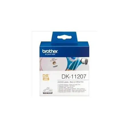 (DK11207) BROTHER ETIQUETAS CIRCULARES PARA CD/DVD 58MM DIAMETRO - PELÍCULA PLÁSTICA (100 ETIQUETAS)