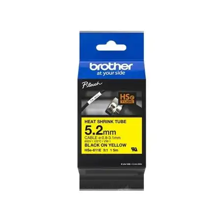 (HSE611E) BROTHER CINTA TERMORRECTRÁCTIL TEXTO NEGRO SOBRE AMARILLO 5