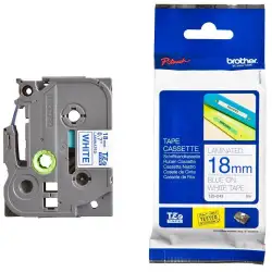 (TZE243) BROTHER CINTA ROTULADORA LAMINADA TEXTO AZUL SOBRE BLANCO - 18MMX8M