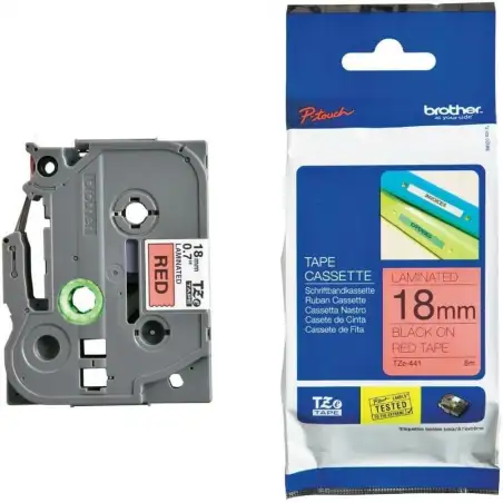 (TZE441) BROTHER CINTA ROTULADORA LAMINADA TEXTO NEGRO SOBRE ROJO - 18MMX8M