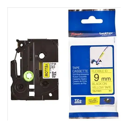 (TZEFX621) BROTHER CINTA ROTULADORA LAMINADA FLEXIBLE TEXTO NEGRO SOBRE AMARILLO - 9MMX8M