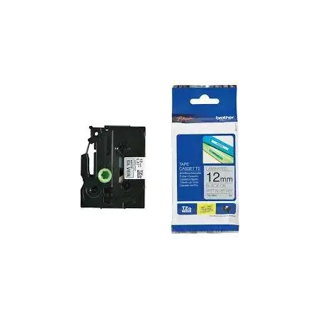 (TZEM931) BROTHER CINTA ROTULADORA LAMINADA TEXTO NEGRO SOBRE PLATA MATE - 12MMX8M