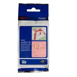 (TZERE34) BROTHER CINTA ROTULADORA TELA SATINADA NO ADHESIVO TEXTO DORADO SOBRE TEJIDO ROSA - 12MMX4M