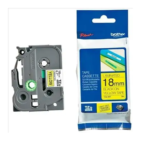 (TZES641) BROTHER CINTA ROTULADORA LAMINADA SUPER ADESHIVA TEXTO NEGRO SOBRE AMARILLO - 18MMX8M