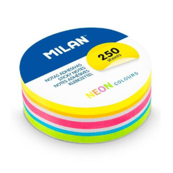 (41671NE250) MILAN BLOC DE NOTAS ADHESIVAS REMOVIBLES REDONDAS Ø67MM 250H COLORES NEÓN