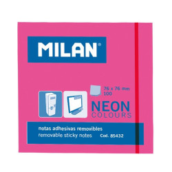 (85432) MILAN BLOC NOTAS ADHESIVAS REMOVIBLES 100H 76X76 ROSA FLUORESCENTE