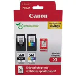 (3712C008) CANON TINTA ECOPACK BK+ C/M/Y + 50H PAPEL FOTOGRÁFICO 10X15 PARA PIXMA TS 5350/5351/5352/5353/7450 - PG 560XL + CL...
