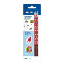 (BYM10412) MILAN 2 LÁPICES GRAFITO HB Y 2 GOMAS SUPER HEROES SPACE EN BLISTER