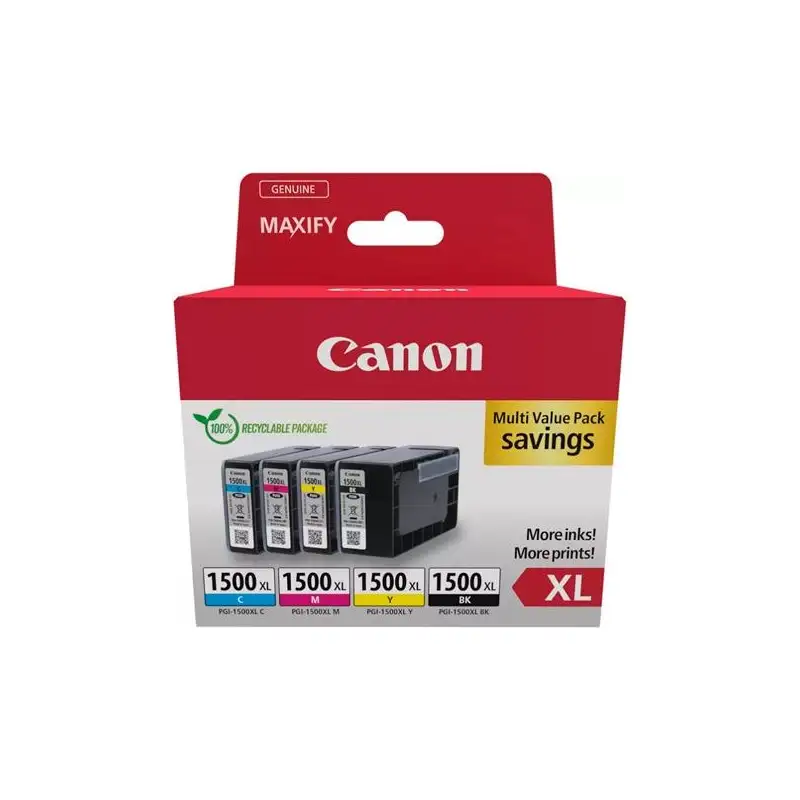 (9182B010) CANON TINTA ECOPACK BK+C/M/Y PACK 4XL PARA MAXIFY IB 4050/4150 - MB 5150/5155/5350/5450 - PGI 1500XL