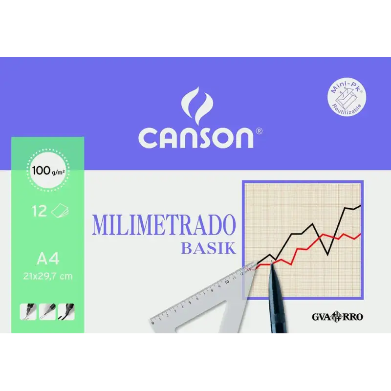 (C200406323) CANSON MINIPACK DIBUJO BASIK 12 HOJAS MILIMETRADO 100 GR. 21X29