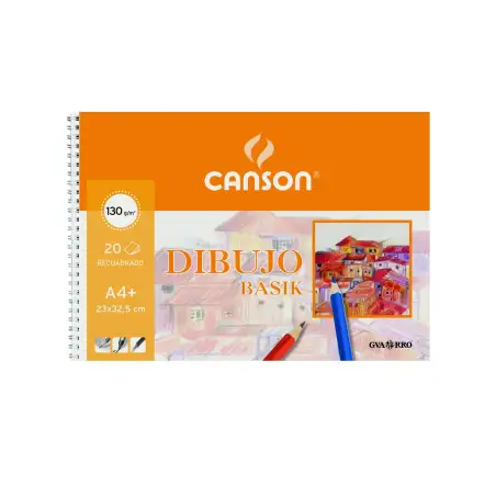 (C200409580) CANSON BLOC DIBUJO BASIK ESPIRAL 20H A4+ 130GR MICROPERFORADO 2 TALADROS BLANCO NATURAL -10U-