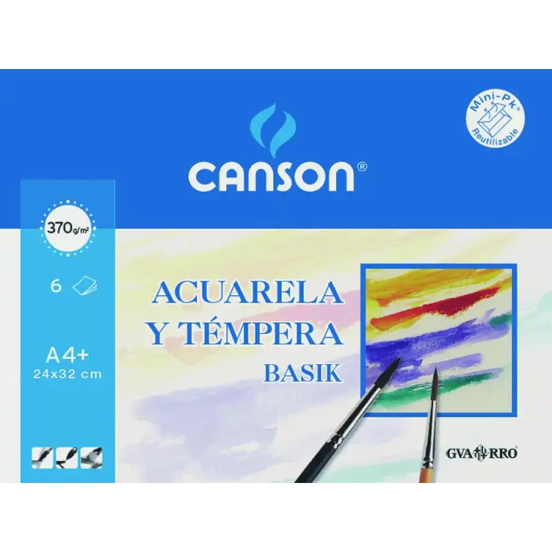 (C400110488) CANSON MINIPACK ACUARELA Y TÉMPERA BASIK 6 HOJAS 24X32CM + 20% DE HOJAS GRATIS