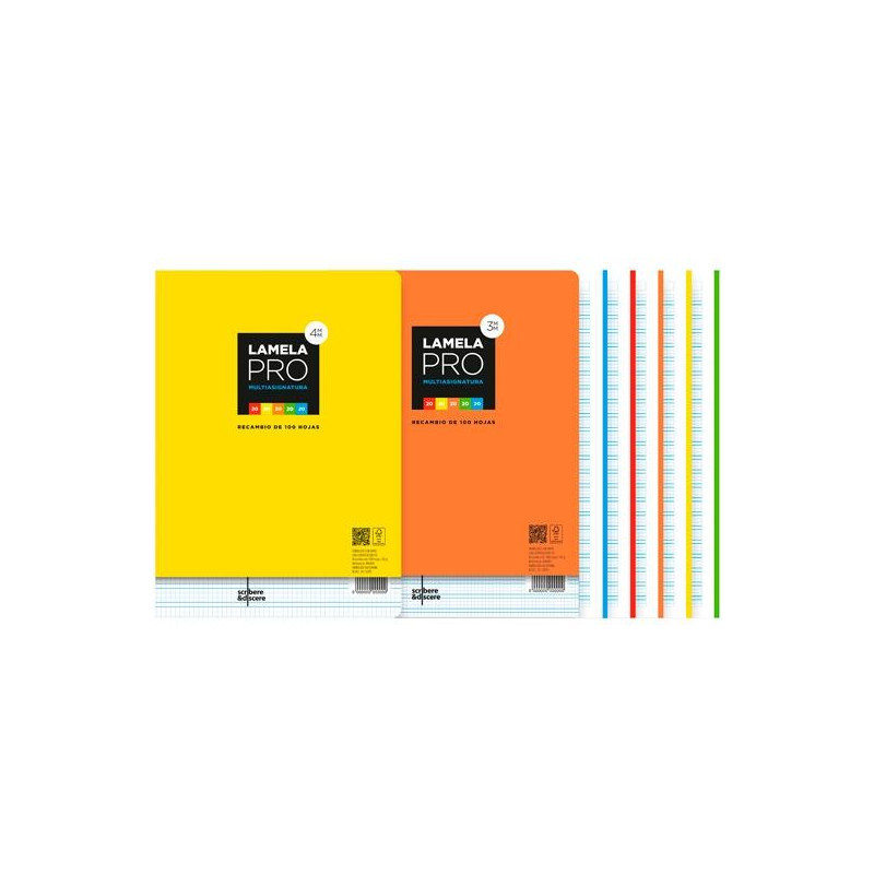 (09A403) LAMELA RECAMBIO PRO 100H A4 90GR CUADROVÍA 3MM 5 BANDAS COLOR 4 TALADROS OFFSET BLANCO