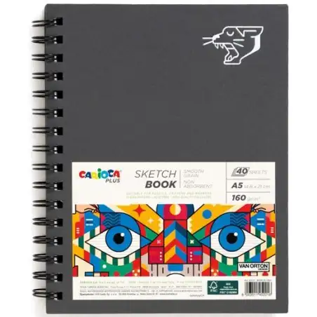 (45226) CARIOCA PLUS BLOC DE DIBUJO SKETCHBOOK ESPIRAL A5 40H PRECORTADAS 160GR