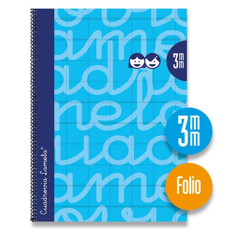 (7FTE003A) LAMELA CUADERNO ESPIRAL 80H FOLIO 90GR CUADROVÍA 3MM C/MARGEN CUBIERTA EXTRADURA AZUL -PAQUETE 5U-