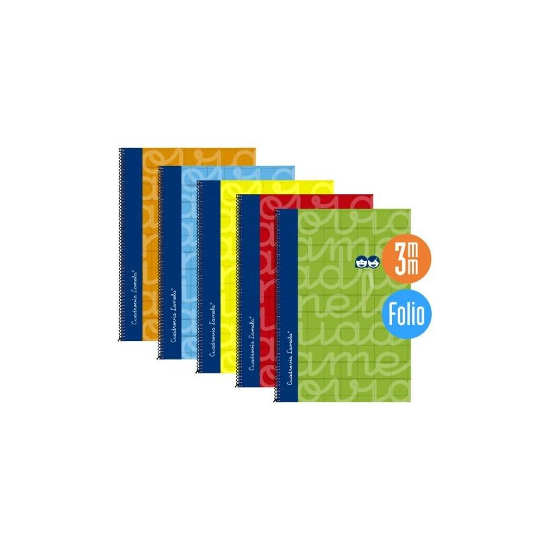 (7FTE003S) LAMELA CUADERNO ESPIRAL 80 H FOLIO 90GR CUADROVÍA 3MM C/MARGEN CUBIERTA EXTRADURA C/SURTIDOS