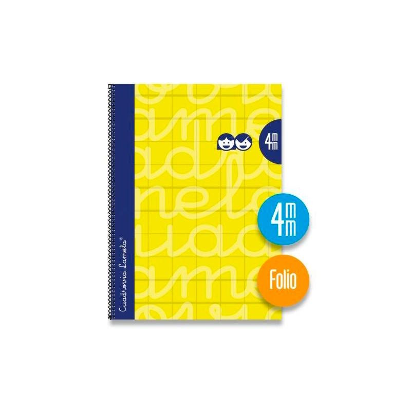 (7FTE004AM) LAMELA CUADERNO ESPIRAL 80H FOLIO 90GR CUADROVÍA 4MM C/MARGEN CUBIERTA EXTRADURA AMARILLO -PAQUETE 5U-