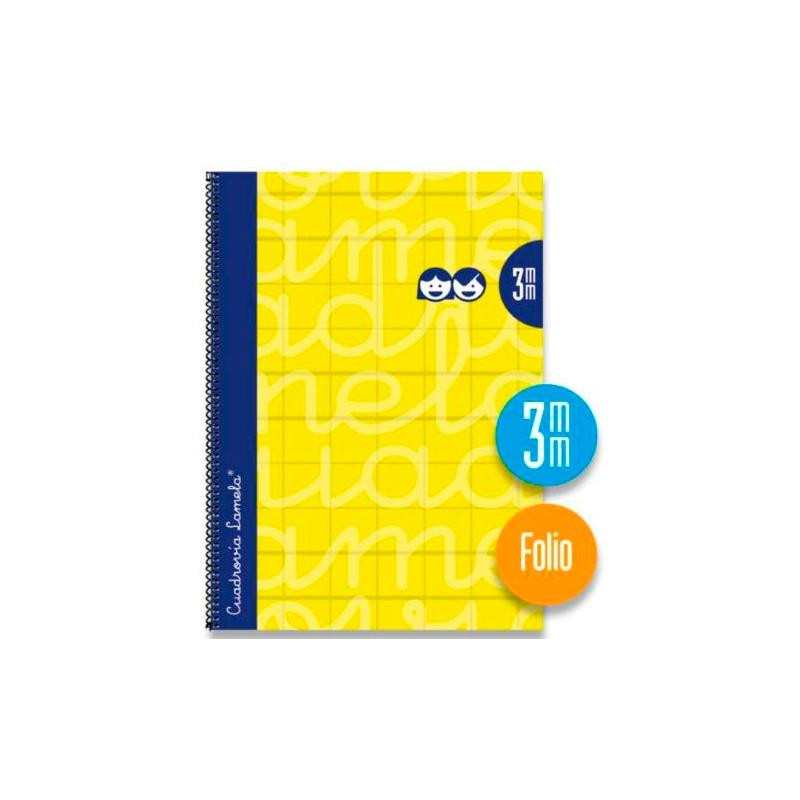(7FTE03AM) LAMELA CUADERNO ESPIRAL 80H FOLIO 90GR CUADROVÍA 3MM C/MARGEN CUBIERTA EXTRADURA AMARILLO -PAQUETE 5U-