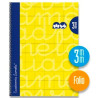 (7FTE03AM) LAMELA CUADERNO ESPIRAL 80H FOLIO 90GR CUADROVÍA 3MM C/MARGEN CUBIERTA EXTRADURA AMARILLO -PAQUETE 5U-