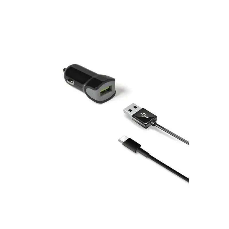 (CCUSBTYPEC) CELLY CARGADOR DE COCHE USB + CABLE USB - USB-C 12W NEGRO