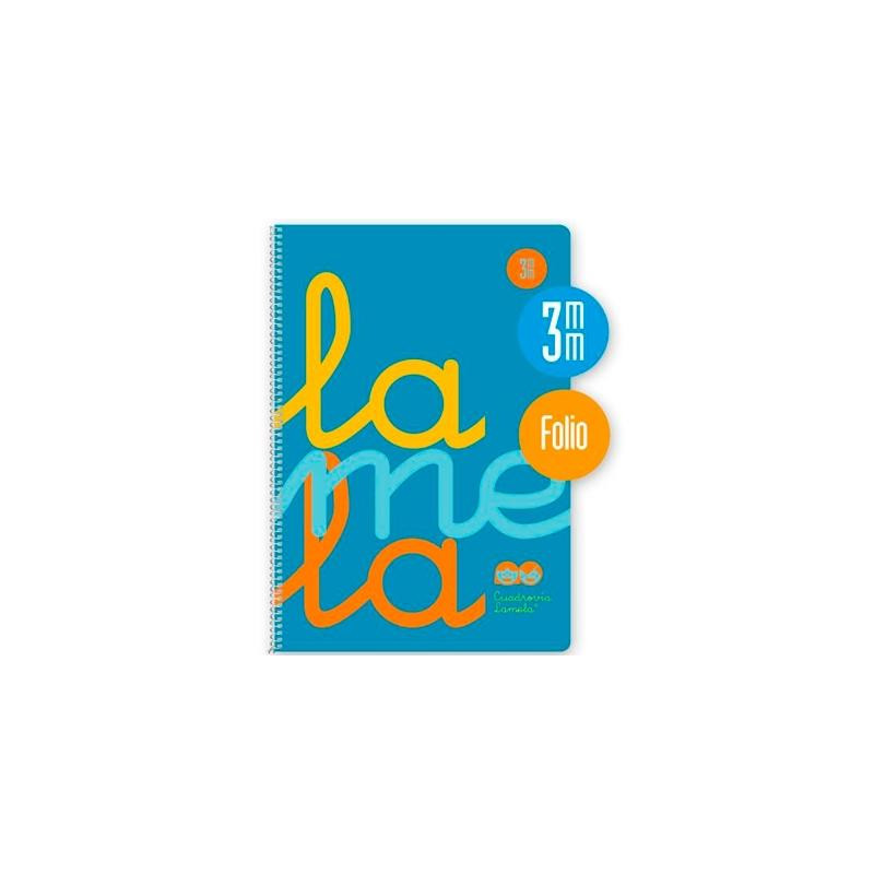 (7FTP003B) LAMELA CUADERNO ESPIRAL 80H FOLIO 90GR CUADROVÍA 3MM C/MARGEN CUBIERTA PP AZUL FLUORESCENTE