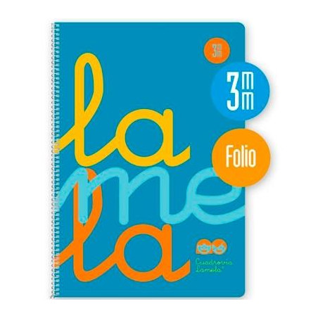 (7FTP003B) LAMELA CUADERNO ESPIRAL 80H FOLIO 90GR CUADROVÍA 3MM C/MARGEN CUBIERTA PP AZUL FLUORESCENTE