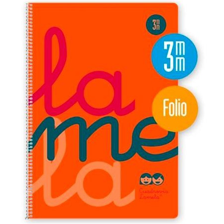 (7FTP003N) LAMELA CUADERNO ESPIRAL 80H FOLIO 90GR CUADROVÍA 3MM C/MARGEN CUBIERTA PP NARANJA FLUORESCENTE
