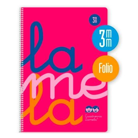 (7FTP003R) LAMELA CUADERNO ESPIRAL 80H FOLIO 90GR CUADROVÍA 3MM C/MARGEN CUBIERTA PP ROSA FLUORESCENTE -PAQUETE 5U-