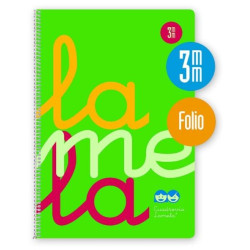 (7FTP003V) LAMELA CUADERNO ESPIRAL 80H FOLIO 90GR CUADROVÍA 3MM C/MARGEN CUBIERTA PP VERDE FLUORESCENTE