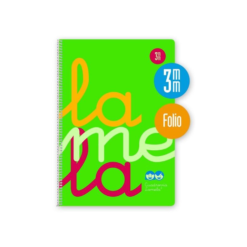 (7FTP003V) LAMELA CUADERNO ESPIRAL 80H FOLIO 90GR CUADROVÍA 3MM C/MARGEN CUBIERTA PP VERDE FLUORESCENTE