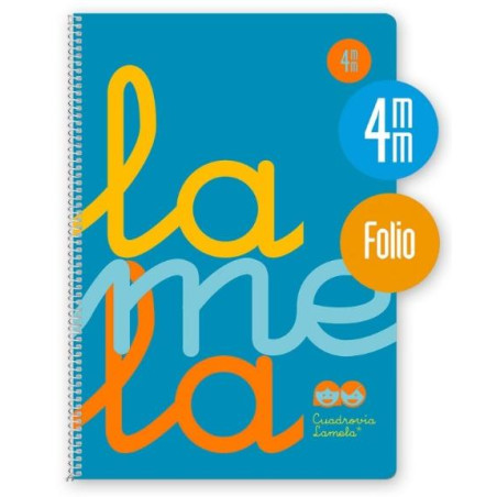 (7FTP004B) LAMELA CUADERNO ESPIRAL 80H FOLIO 90GR CUADROVÍA 4MM C/MARGEN CUBIERTA PP AZUL FLUORESCENTE