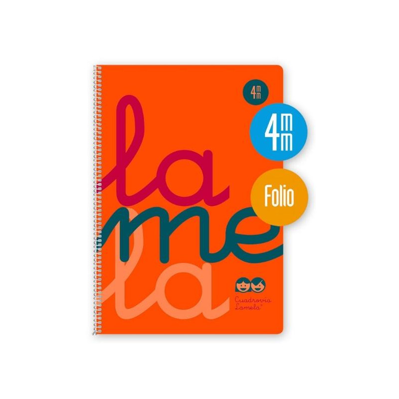 (7FTP004N) LAMELA CUADERNO ESPIRAL 80H FOLIO 90GR CUADROVÍA 4MM C/MARGEN CUBIERTA PP NARANJA FLUORESCENTE