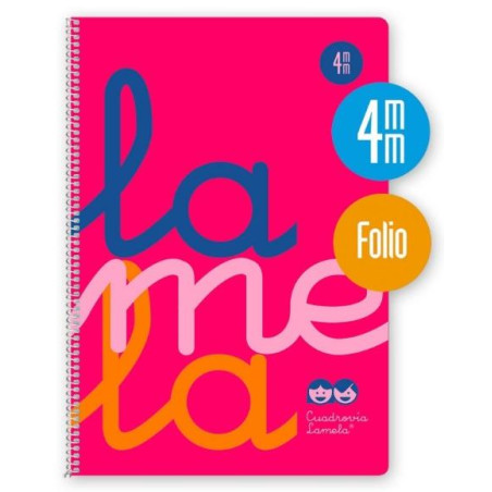 (7FTP004R) LAMELA CUADERNO ESPIRAL 80H FOLIO 90GR CUADROVÍA 4MM C/MARGEN CUBIERTA PP ROSA FLUORESCENTE