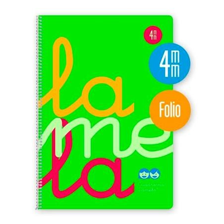 (7FTP004V) LAMELA CUADERNO ESPIRAL 80H FOLIO 90GR CUADROVÍA 4MM C/MARGEN CUBIERTA PP VERDE FLUORESCENTE