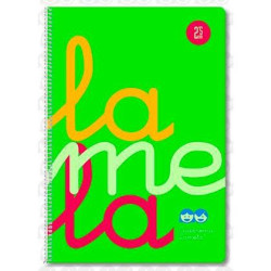 (7FTP005V) LAMELA CUADERNO ESPIRAL 80H FOLIO 90GR CUADROVÍA 5MM C/MARGEN CUBIERTA PP VERDE FLUORESCENTE