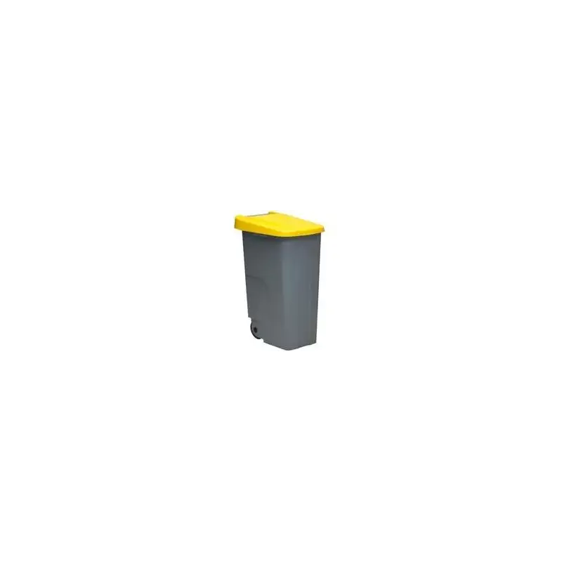 (23450-AM) DENOX CONTENEDOR DE RECICLAJE C/RUEDAS Y ASA 110L GRIS C/TAPA AMARILLO