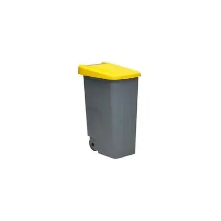 (23450-AM) DENOX CONTENEDOR DE RECICLAJE C/RUEDAS Y ASA 110L GRIS C/TAPA AMARILLO