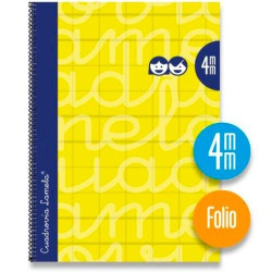 (7FTE004AM) LAMELA CUADERNO ESPIRAL 80H FOLIO 90GR CUADROVÍA 4MM C/MARGEN CUBIERTA EXTRADURA AMARILLO -PAQUETE 5U-