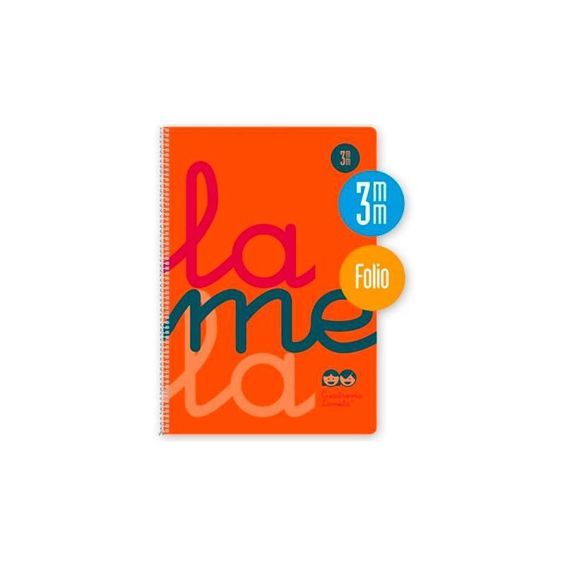 (7FTP003N) LAMELA CUADERNO ESPIRAL 80H FOLIO 90GR CUADROVÍA 3MM C/MARGEN CUBIERTA PP NARANJA FLUORESCENTE