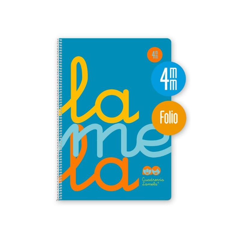 (7FTP004B) LAMELA CUADERNO ESPIRAL 80H FOLIO 90GR CUADROVÍA 4MM C/MARGEN CUBIERTA PP AZUL FLUORESCENTE
